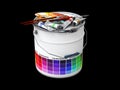 3d illustration of Drawing set and Bucket with Colored Palette Guide, black