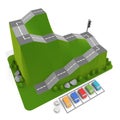 3D illustration. Driving school and 5 cars. Car board game.