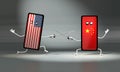 3d illustration Duel between American and Chinese phone. Duel with swords