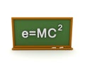 3D illustration of E=mc2 written on green chalkboard