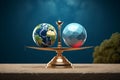 3D illustration Earth globe vs heart on scales, balancing life