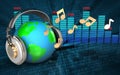 3d earth in headphones spectrum Royalty Free Stock Photo