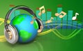 3d earth in headphones earth in headphones Royalty Free Stock Photo