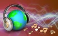 3d blank earth in headphones Royalty Free Stock Photo