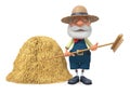 3D illustration the elderly farmer costs outdoors with a smile