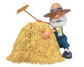 3D illustration the elderly farmer costs outdoors with a smile