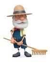 3D illustration the elderly farmer costs outdoors with a smile