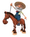 3d illustration an elderly farmer riding a horse