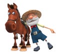 3d illustration an elderly farmer riding a horse