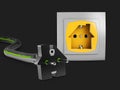 3d Illustration of Electric socket and plug in the form of house. isolated black Royalty Free Stock Photo