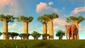 3d illustration of the elephant walking near baobab trees Royalty Free Stock Photo