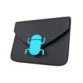 3d illustration email virus object. black envelope. 3d rendering