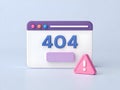 3d illustration of a 404 error page with warning sign and browser window error message not found Royalty Free Stock Photo