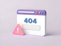 3d illustration of a 404 error page with warning triangle and browser window website internet Royalty Free Stock Photo
