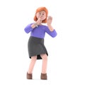 3D illustration of European businesswoman Ellen in an eavesdropping posture. 3d image.3D rendering on white background