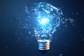3D Illustration Exploding light bulb on a blue background, with concept creative thinking and innovative solutions. Royalty Free Stock Photo