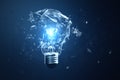 3D illustration Exploding light bulb on a blue background, with concept creative thinking and innovative solutions. Royalty Free Stock Photo