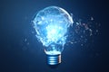 3D Illustration Exploding light bulb on a blue background, with concept creative thinking and innovative solutions. Royalty Free Stock Photo