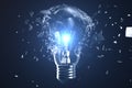 3D illustration Exploding light bulb on a blue background, with concept creative thinking and innovative solutions. Royalty Free Stock Photo