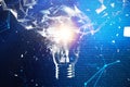 3D illustration exploding light bulb on a blue background, concept creative thinking and innovative solutions. Network Royalty Free Stock Photo