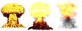 3D illustration of explosion - 3 big high detailed different phases mushroom cloud explosion of nuclear bomb with smoke and fire Royalty Free Stock Photo