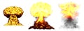 3D illustration of explosion - 3 big high detailed different phases mushroom cloud explosion of nuke bomb with smoke and fire Royalty Free Stock Photo