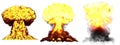 3D illustration of explosion - 3 big highly detailed different phases mushroom cloud explosion of fusion bomb with smoke and fire