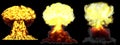 3D illustration of explosion - 3 big highly detailed different phases mushroom cloud explosion of thermonuclear bomb with smoke
