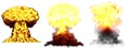 3D illustration of explosion - 3 big very detailed different phases mushroom cloud explosion of nuclear bomb with smoke and fire Royalty Free Stock Photo