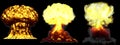 3D illustration of explosion - 3 big very high detailed different phases mushroom cloud explosion of nuke bomb with smoke and fire Royalty Free Stock Photo