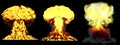 3D illustration of explosion - 3 big very high detailed different phases mushroom cloud explosion of thermonuclear bomb with smoke