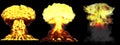 3D illustration of explosion - 3 big very high detailed different phases mushroom cloud explosion of thermonuclear bomb with smoke