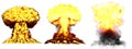 3D illustration of explosion - 3 big very high detailed different phases mushroom cloud explosion of thermonuclear bomb with smoke Royalty Free Stock Photo