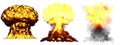 3D illustration of explosion - 3 big very high detailed different phases mushroom cloud explosion of hydrogen bomb with smoke and Royalty Free Stock Photo