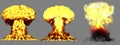 3D illustration of explosion - 3 big very highly detailed different phases mushroom cloud explosion of nuclear bomb with smoke and Royalty Free Stock Photo