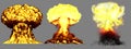 3D illustration of explosion - 3 huge very detailed different phases mushroom cloud explosion of super bomb with smoke and fire Royalty Free Stock Photo