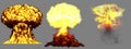 3D illustration of explosion - 3 huge very detailed different phases mushroom cloud explosion of nuclear bomb with smoke and fire Royalty Free Stock Photo