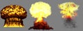3D illustration of explosion - 3 huge very highly detailed different phases mushroom cloud explosion of atom bomb with smoke and