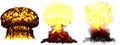 3D illustration of explosion - 3 large very high detailed different phases mushroom cloud explosion of hydrogen bomb with smoke