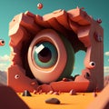 3d illustration of an eye in the desert. 3d rendering