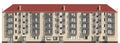 3D illustration of a facade of an inhabited apartment house in beige color