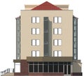 3D illustration of a facade of an inhabited apartment house in beige color