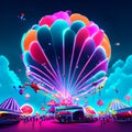 3d illustration of a fairground attraction with a lot of colorful clouds generative AI