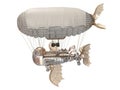 3d illustration of a fantasy airship in steampunk style on isolated white background