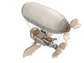 3d illustration of a fantasy airship in steampunk style on isolated white background