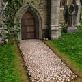 3d illustration of a fantasy church with graveyard