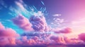 3D illustration of fantasy cloudscape with sun rays and rainbow colors