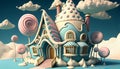 3D illustration for children's book Fantasy Colorful Candyland Background with cupcake, candies, clouds. blue Royalty Free Stock Photo