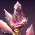 3d illustration of a fantasy crystal with pink and golden gemstones