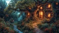 3D Illustration of a Fantasy Fairy Tale Magical Halloween Tree House Generative AI